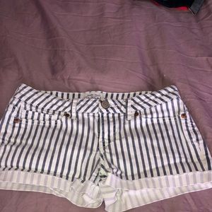 Blue and white striped jean shorts